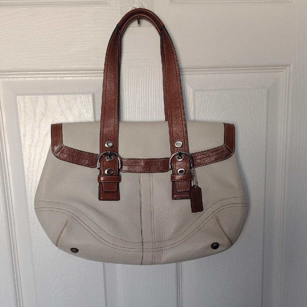 Coach Cream and Brown Shoulder Bag